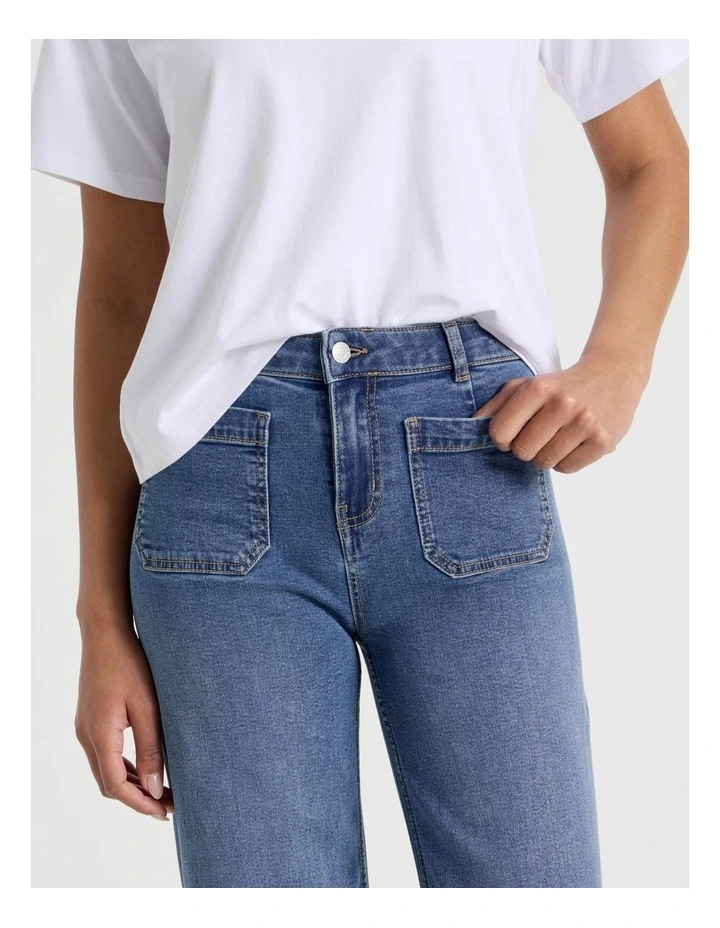 Wide Leg Patch Pocket Jeans in Medium Indigo image 3