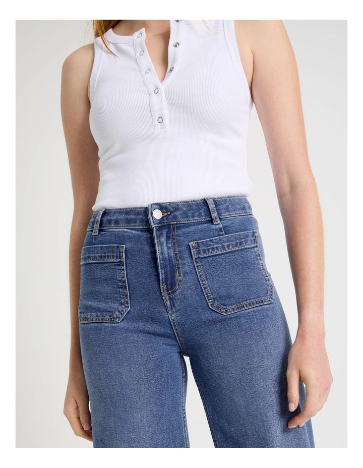 Wide Leg Patch Pocket Jean in Medium Indigo image 3
