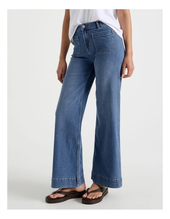 Wide Leg Patch Pocket Jeans in Medium Indigo image 5