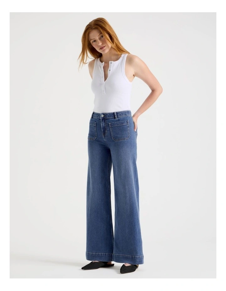 Wide Leg Patch Pocket Jean in Medium Indigo image 6
