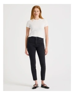 Skinny Mid Rise Jean with Short Inseam in Black