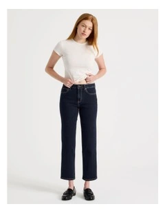 Cropped Straight Mid Rise Jean in Rinse