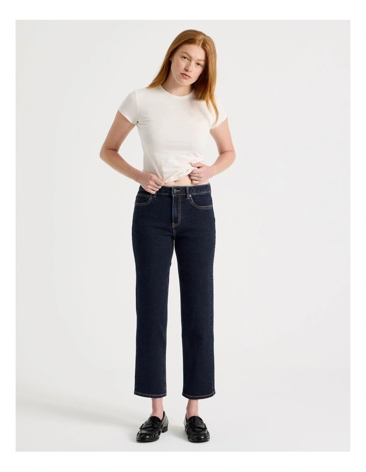Cropped Straight Mid Rise Jean in Rinse image 1