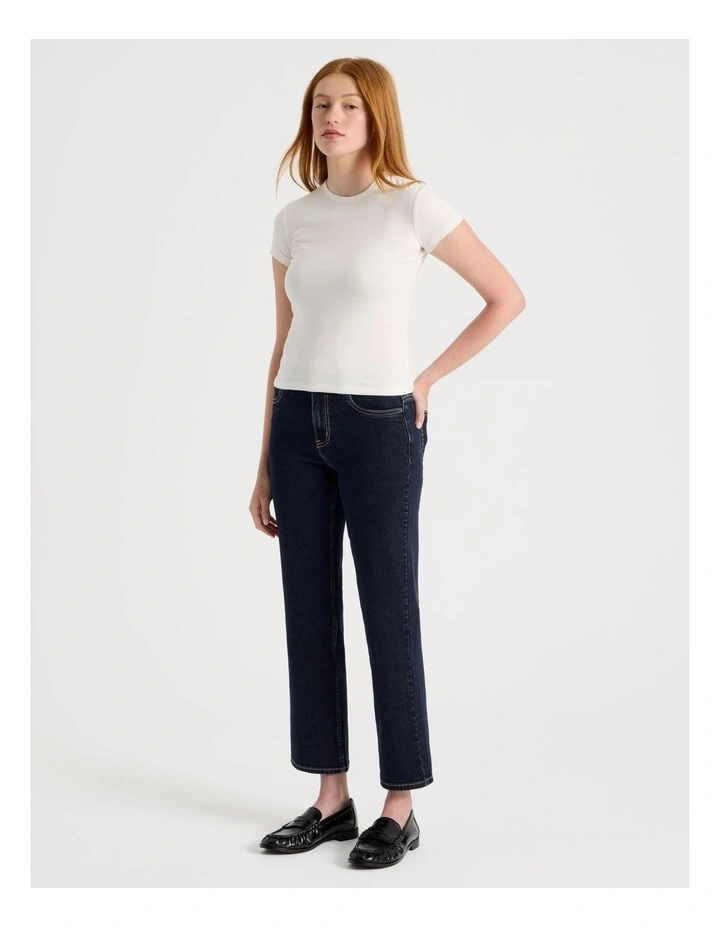 Cropped Straight Mid Rise Jean in Rinse image 3