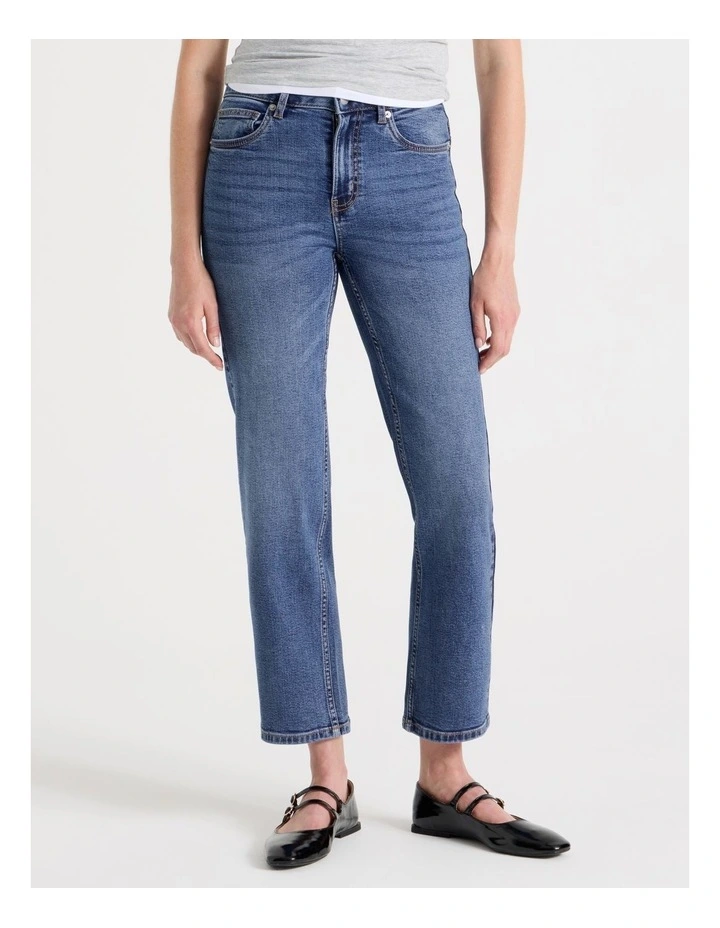 Cropped Straight Mid Rise Jean in Medium Indigo image 2