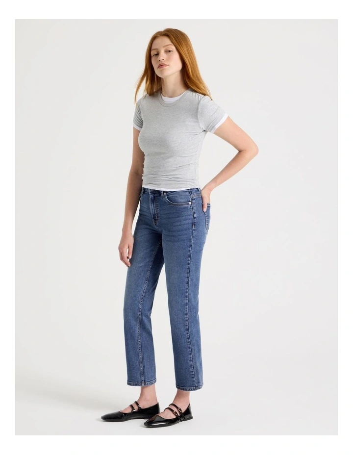 Cropped Straight Mid Rise Jean in Medium Indigo image 3