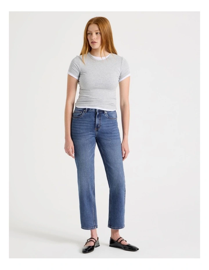 Cropped Straight Mid Rise Jean in Medium Indigo image 5