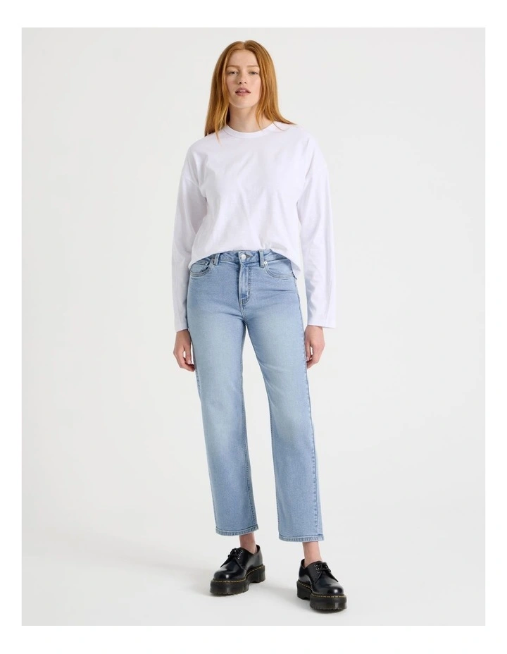 Cropped Straight Mid Rise Jean in Light Indigo image 1