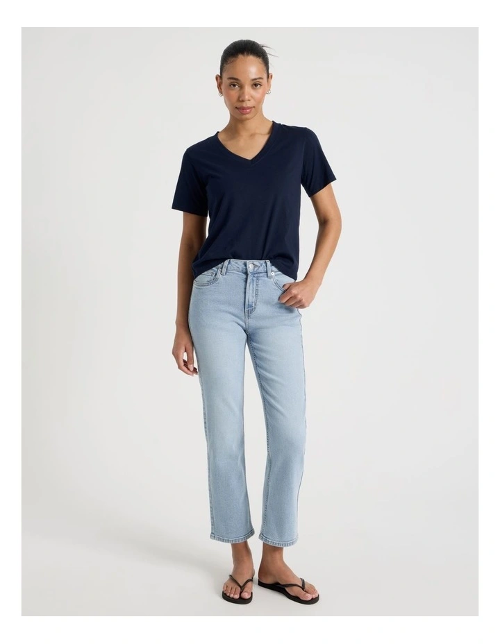 Cropped Straight Mid Rise Jeans in Light Indigo image 1