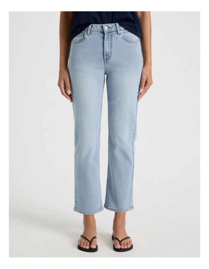 Cropped Straight Mid Rise Jeans in Light Indigo image 2