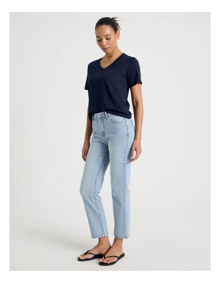 Cropped Straight Mid Rise Jeans in Light Indigo image 4
