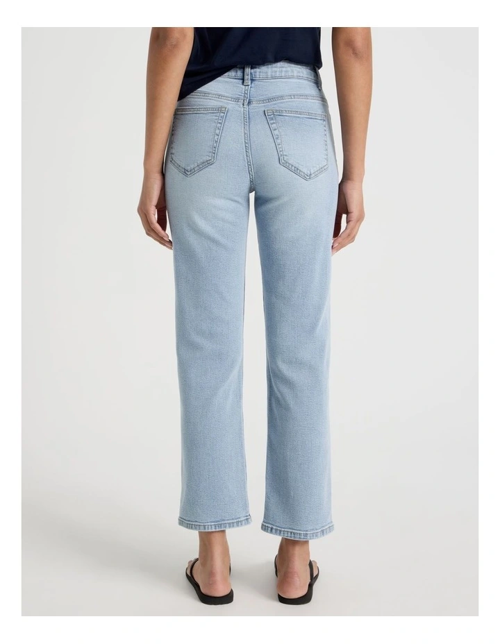 Cropped Straight Mid Rise Jeans in Light Indigo image 6
