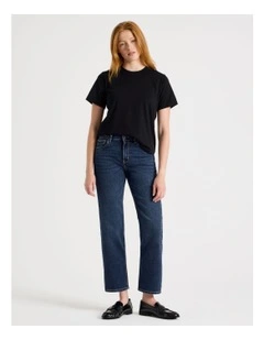 Cropped Straight Mid Rise Jean in Dark Indigo