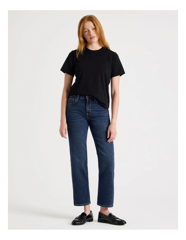 Cropped Straight Mid Rise Jean in Dark Indigo image 1
