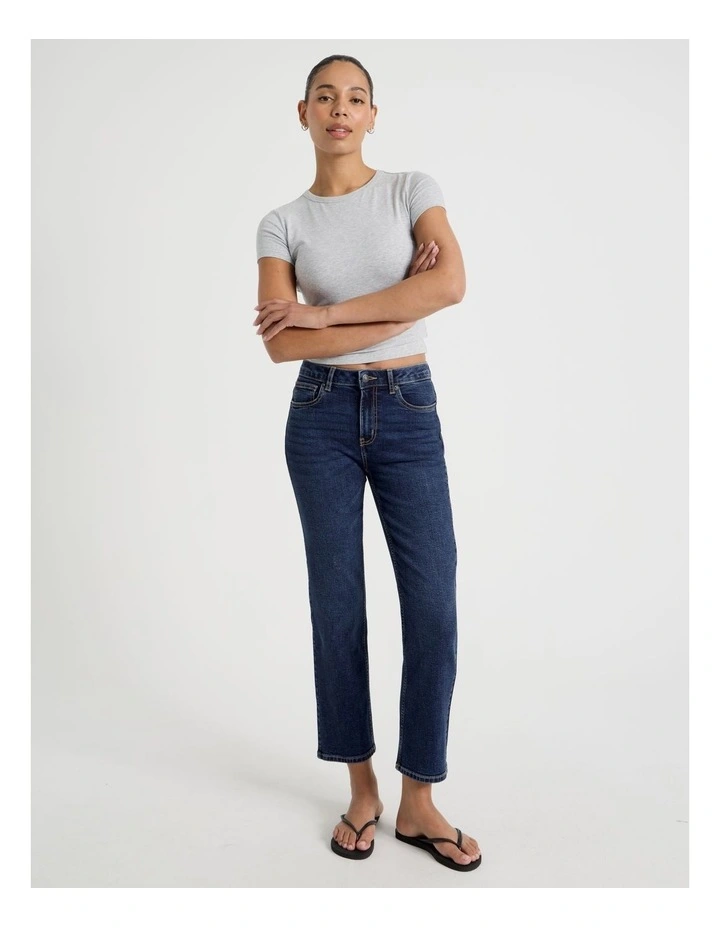 Cropped Straight Mid Rise Jeans in Dark Indigo image 1
