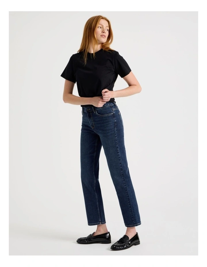 Cropped Straight Mid Rise Jean in Dark Indigo image 4
