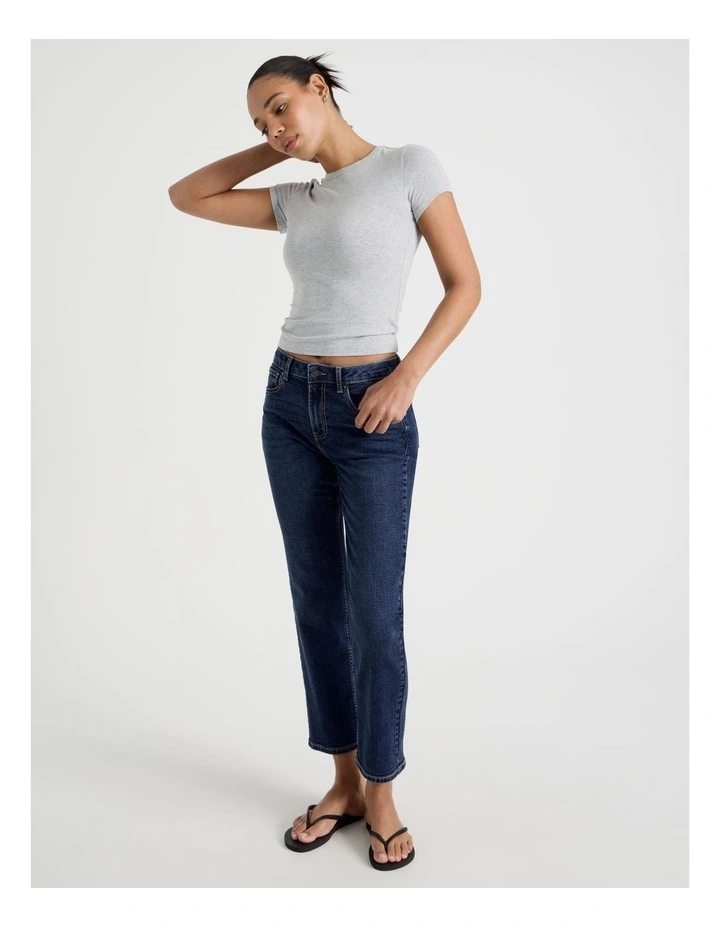 Cropped Straight Mid Rise Jeans in Dark Indigo image 4