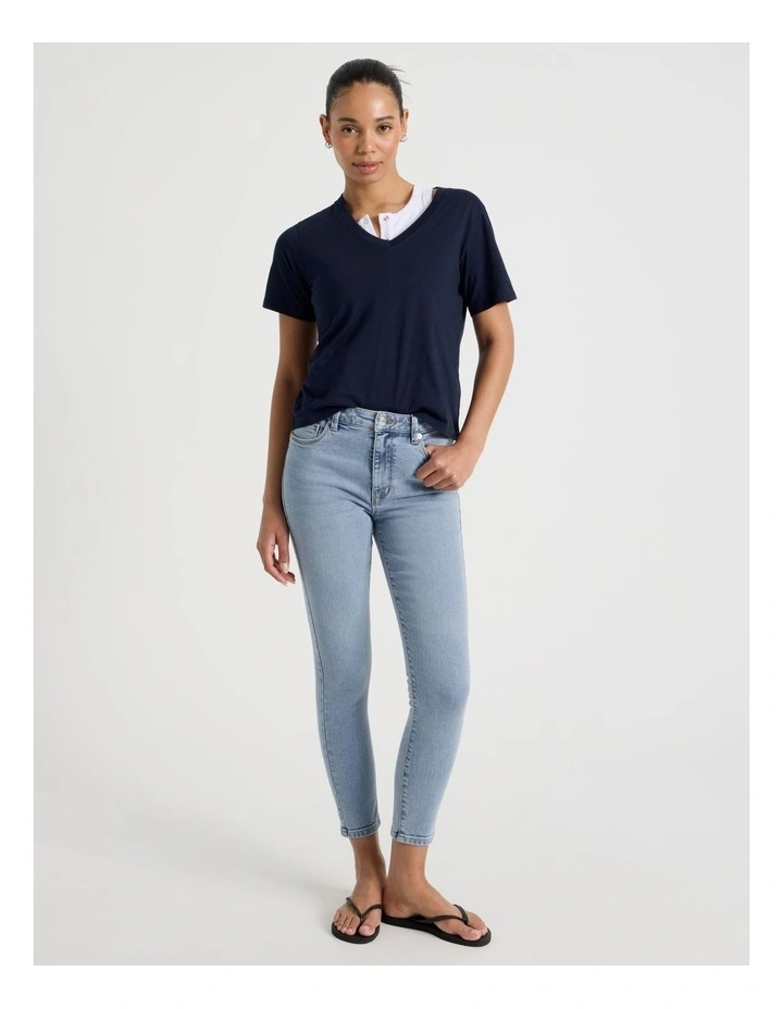 Skinny Mid Rise Jean With Short Inseam in Light Indigo image 1