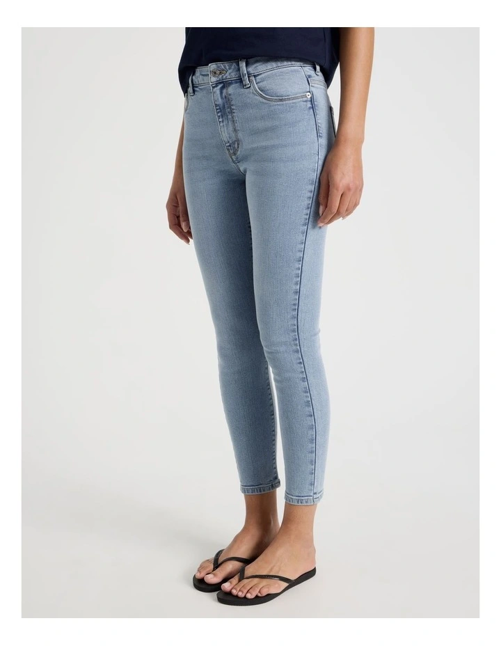 Skinny Mid Rise Jean With Short Inseam in Light Indigo image 5