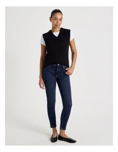 Skinny Mid Rise Jean With Short Inseam in Medium Indigo