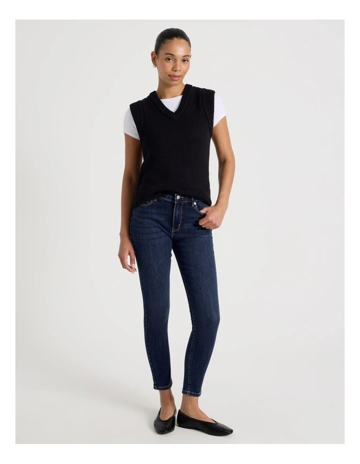 Skinny Mid Rise Jean With Short Inseam in Medium Indigo image 1