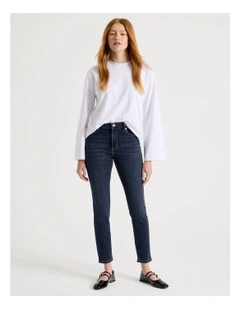 Skinny Mid Rise Jean with Short Inseam in Medium Indigo