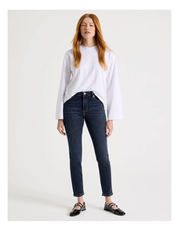 Skinny Mid Rise Jean with Short Inseam in Medium Indigo image 1