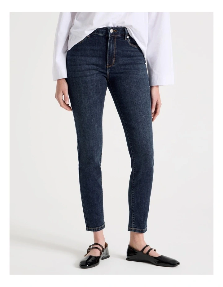 Skinny Mid Rise Jean with Short Inseam in Medium Indigo image 2