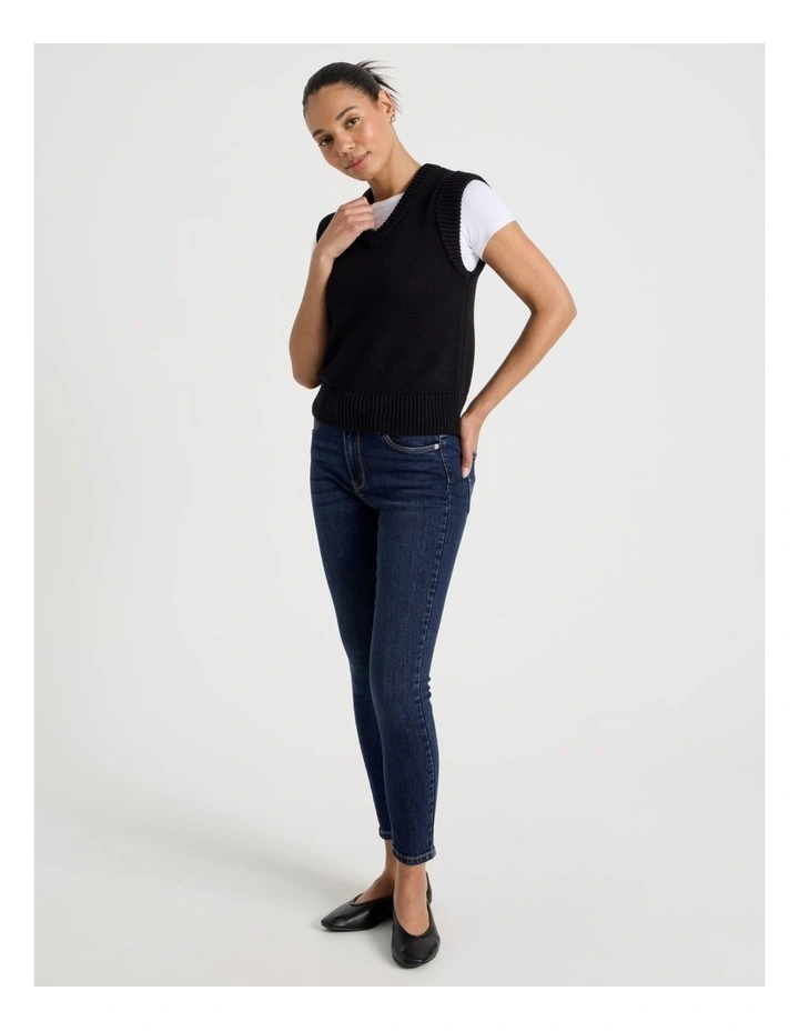Skinny Mid Rise Jean With Short Inseam in Medium Indigo image 4