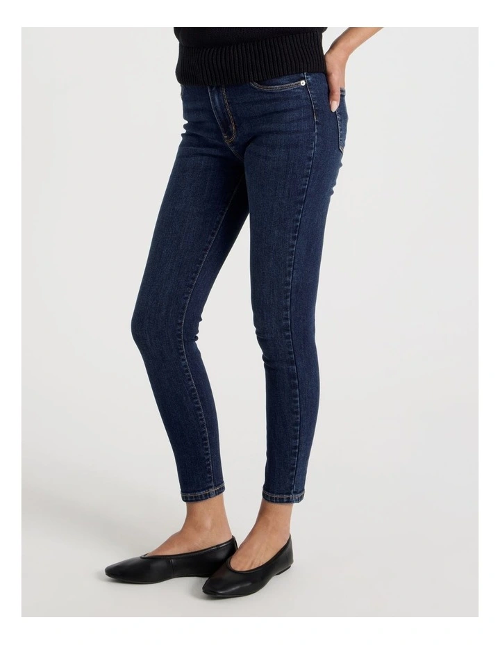 Skinny Mid Rise Jean With Short Inseam in Medium Indigo image 5