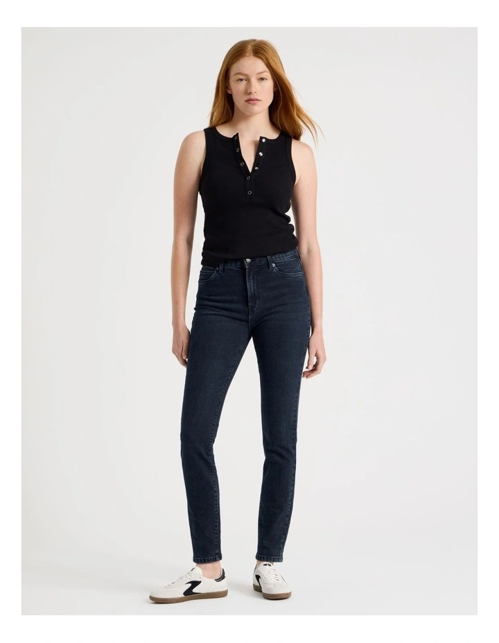 Skinny Mid Rise Jean in Blue Black image 1