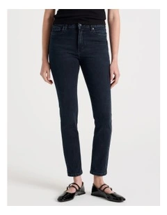 Skinny Mid Rise Jean with Short Inseam in Blue Black