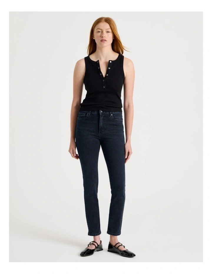Skinny Mid Rise Jean with Short Inseam in Blue Black image 2