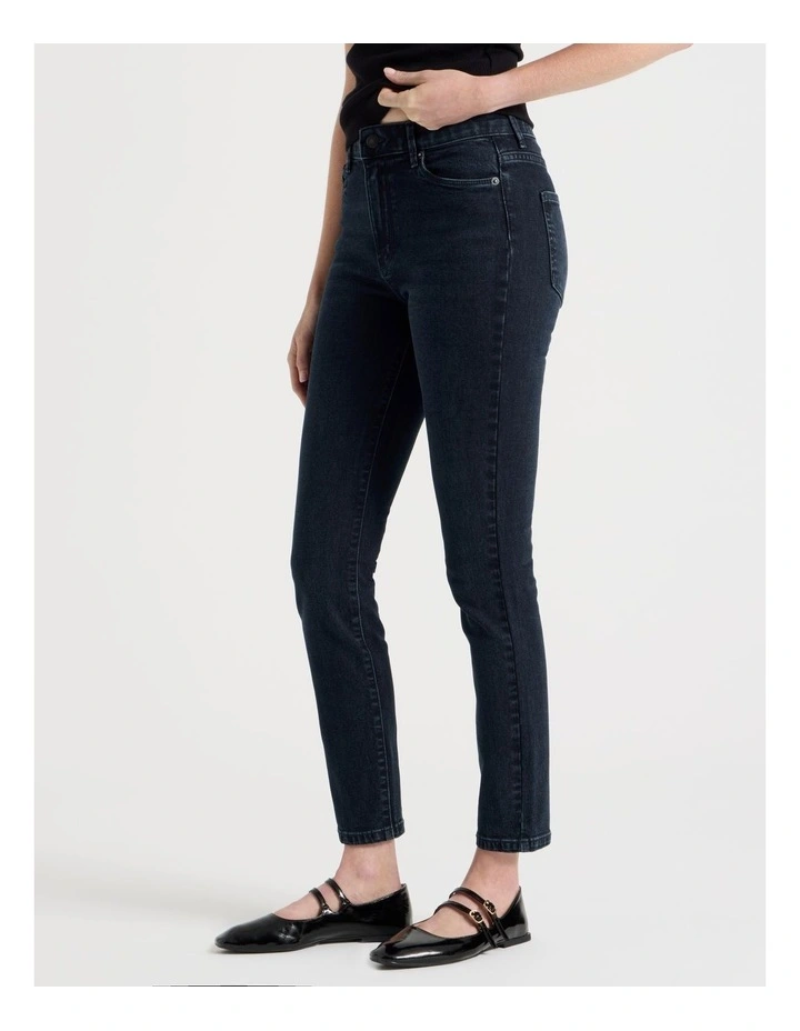 Skinny Mid Rise Jean with Short Inseam in Blue Black image 3