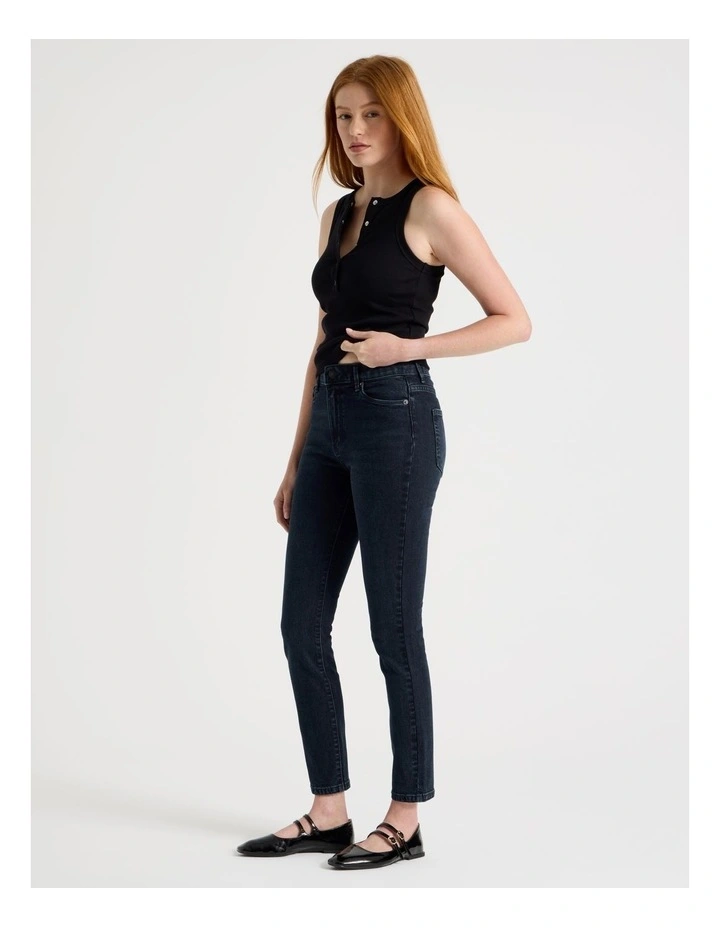 Skinny Mid Rise Jean with Short Inseam in Blue Black image 4
