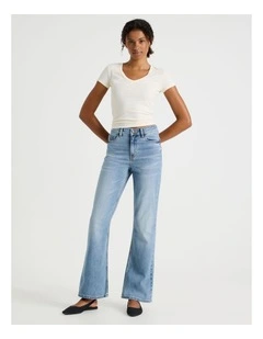 Flare High Rise Jeans in Medium Indigo