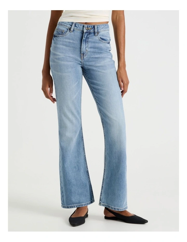 Flare High Rise Jeans in Medium Indigo image 2