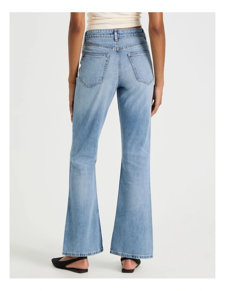Flare High Rise Jeans in Medium Indigo image 5