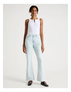 Flare High Rise Jeans in Super Bleached Light Indigo