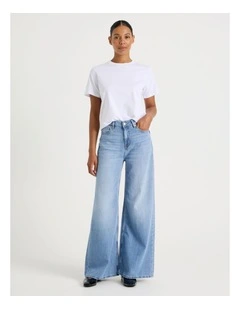 Wider Leg High Rise Jean in Light Indigo