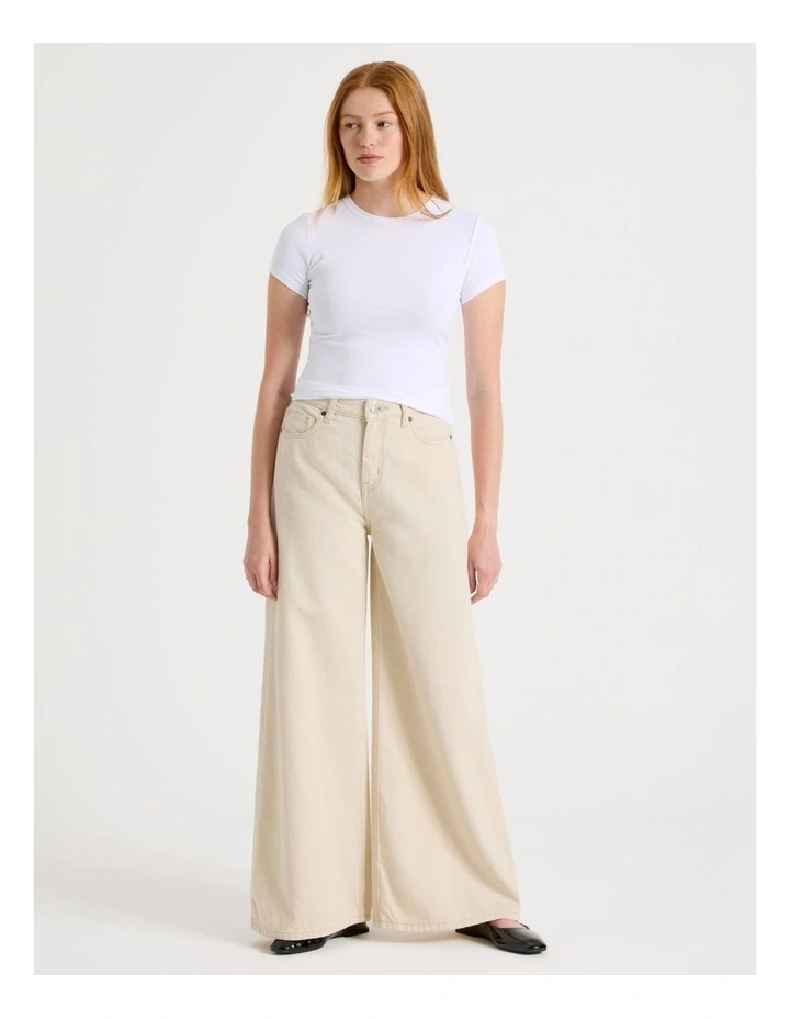 Wider Leg High Rise Jean in Ecru image 1