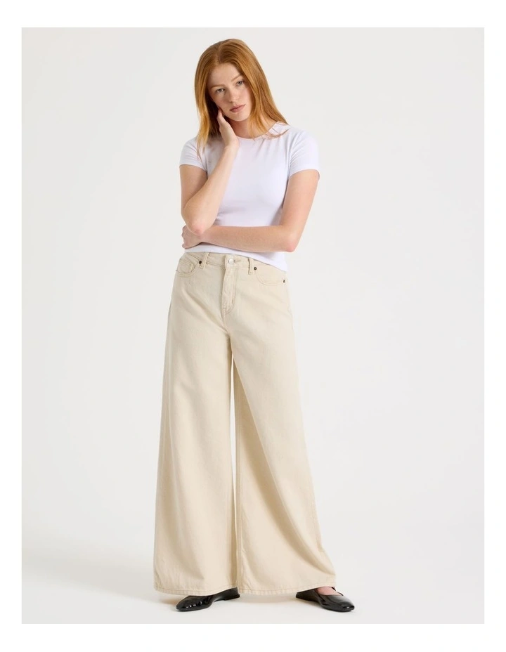 Wider Leg High Rise Jean in Ecru image 3