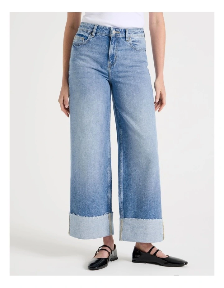 Wide Leg Cuffed Jean in Light Indigo image 2