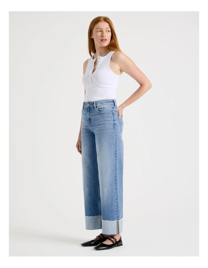 Wide Leg Cuffed Jean in Light Indigo image 3