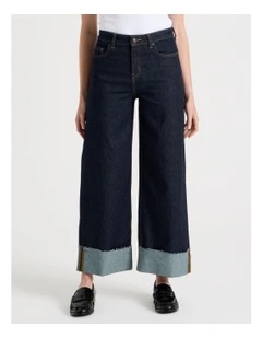 Wide Leg Cuffed Jean in Rinse