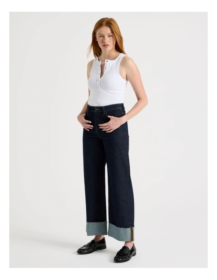 Wide Leg Cuffed Jean in Rinse image 3