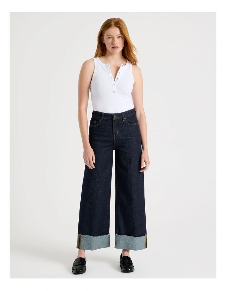 Wide Leg Cuffed Jean in Rinse image 5