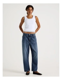 Pleated Loose Jean in Medium Indigo Vintage Wash