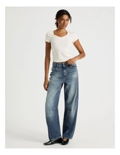 Baggy Balloon Jeans in Medium Green Tint