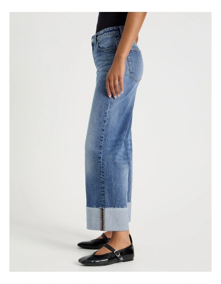 Wide Leg Cuffed Jean in Medium Indigo image 4